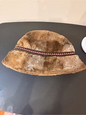 Vintage Faux Fur Alpine Bucket Hat Brown Braided Trim Oktoberfest Folkwear